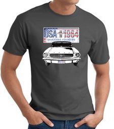Ford Mustang T-Shirt - USA 1964 Country Adult Charcoal Tee Shirt Ford Mustang T-Shirt - USA 1964 Country Adult Charcoal Tee Shirt