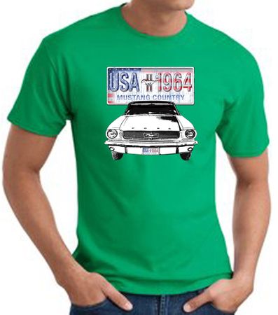 Ford Mustang T-Shirt - USA 1964 Country Adult Kelly Green Tee Shirt