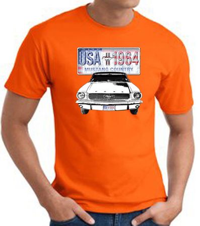 Ford Mustang T-Shirt - USA 1964 Country Adult Orange Tee Shirt