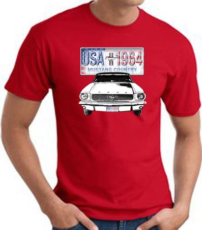 Ford Mustang T-Shirt - USA 1964 Country Adult Red Tee Shirt