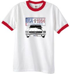 Ford Mustang T-Shirt USA 1964 Country Ringer Shirt White/Red Ford Mustang T-Shirt USA 1964 Country Ringer Shirt White/Red