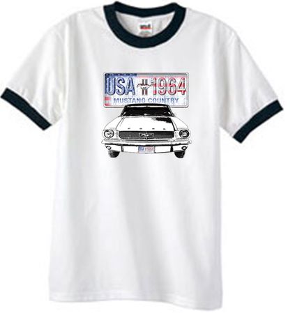 Ford Mustang T-Shirt USA 1964 Country Ringer Tee White/Black