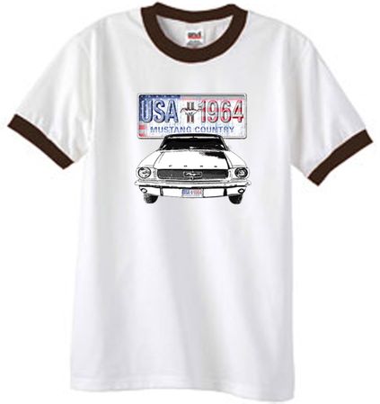 Ford Mustang T-Shirt USA 1964 Country Ringer Tee White/Brown