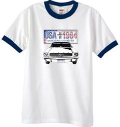 Ford Mustang T-Shirt USA 1964 Country Ringer Tee White/Navy Ford Mustang T-Shirt USA 1964 Country Ringer Tee White/Navy