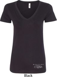 Ford Mustang with Grill Bottom Print Ladies V-Neck Shirt Ford Mustang with Grill Bottom Print Ladies V-Neck Shirt