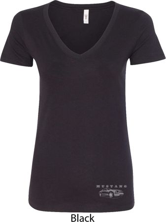 Ford Mustang with Grill Bottom Print Ladies V-Neck Shirt
