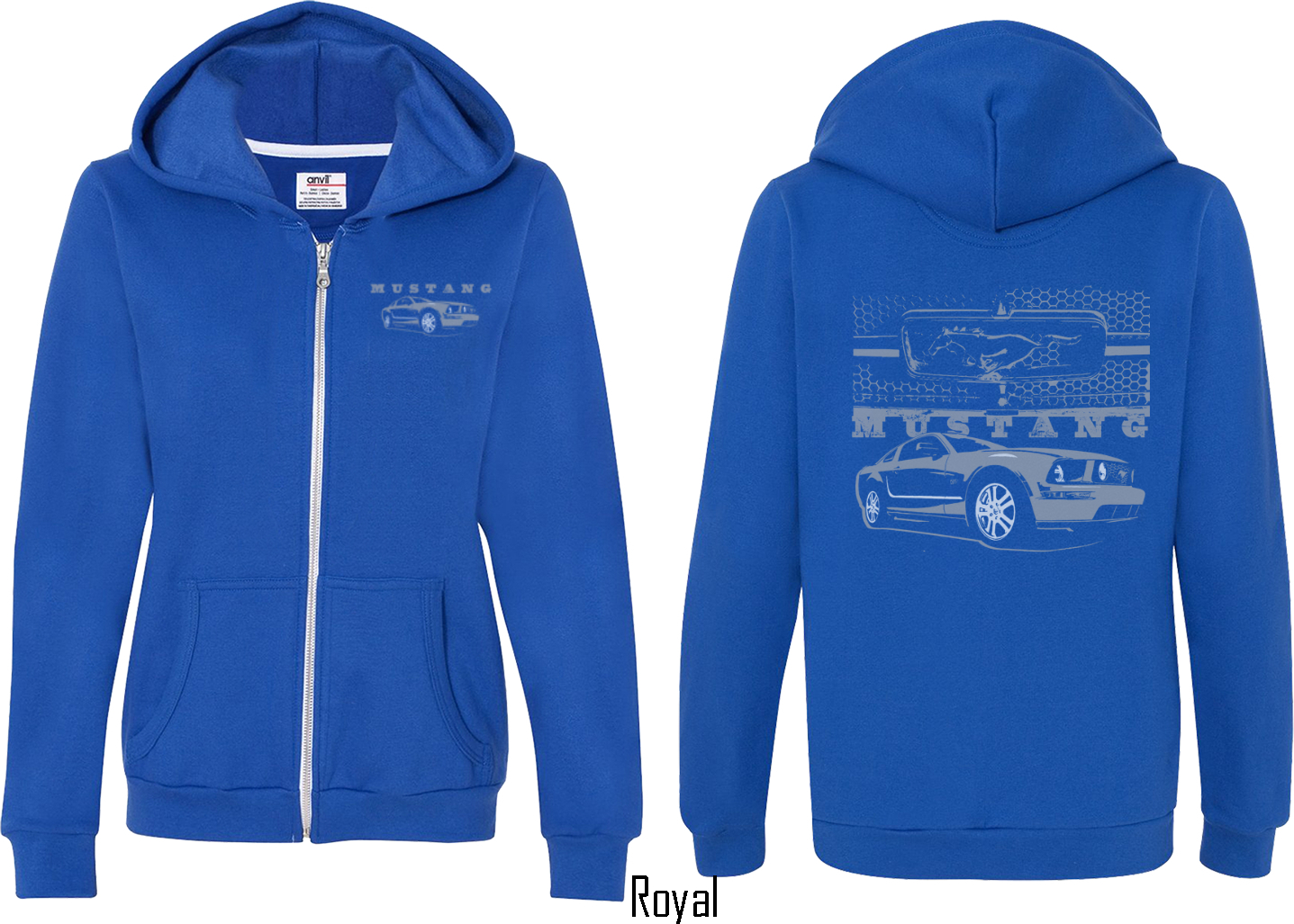 Ford Mustang with Grill (Front & Back) Ladies Full Zip Hoodie Ford
