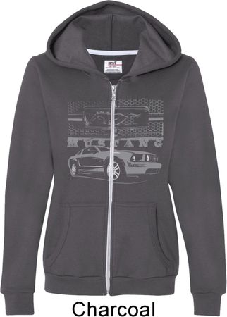 Ford Mustang with Grill Ladies Full Zip Hoodie