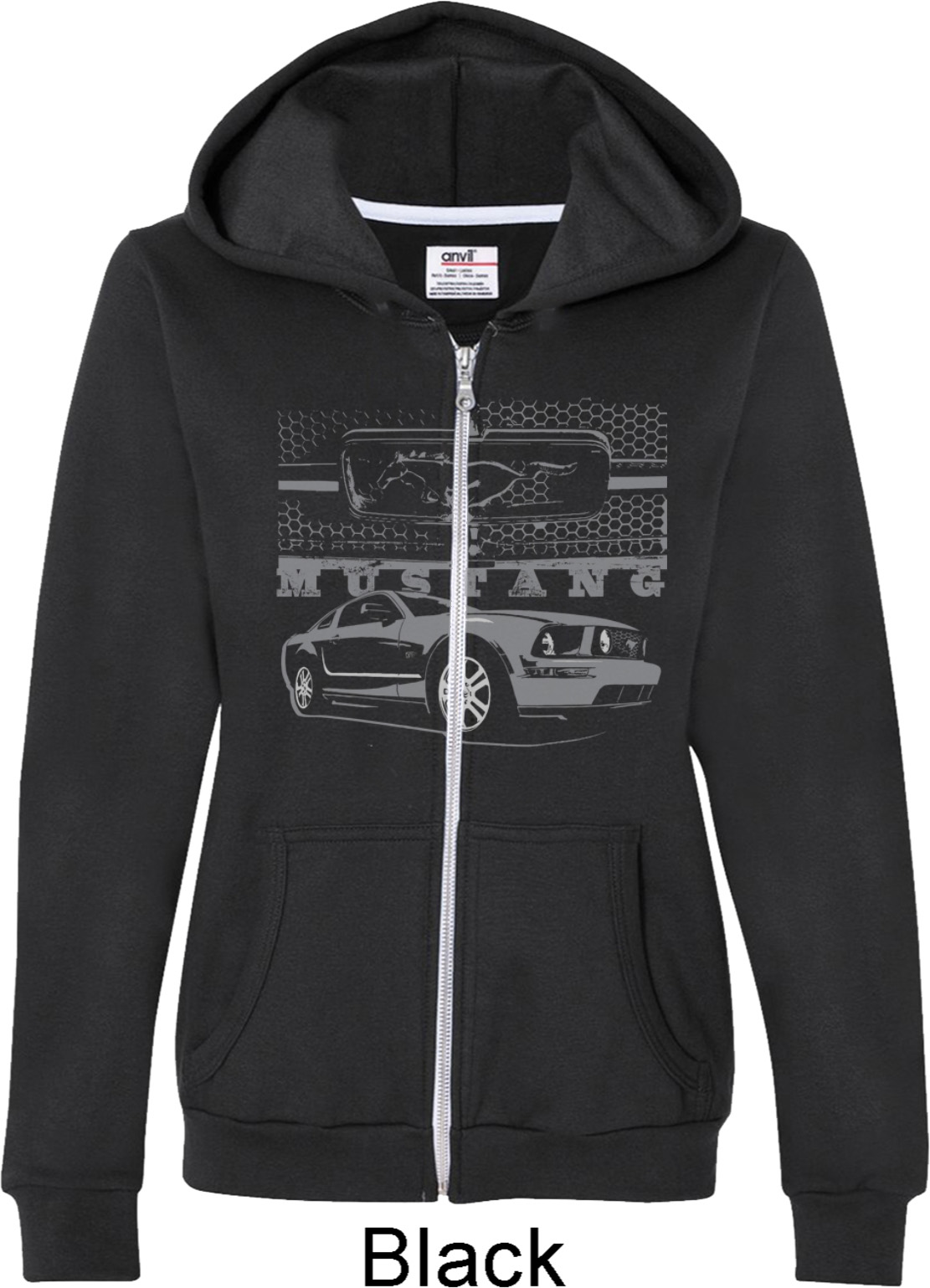 Ford Mustang with Grill Ladies Full Zip Hoodie Mustang with Grill