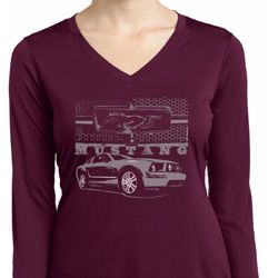 Ford Mustang with Grill Ladies Moisture Wicking Long Sleeve Shirt Ford Mustang with Grill Ladies Moisture Wicking Long Sleeve Shirt