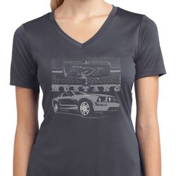 Ford Mustang with Grill Ladies Moisture Wicking V-neck Shirt Ford Mustang with Grill Ladies Moisture Wicking V-neck Shirt