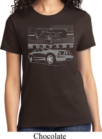 Ford Mustang with Grill Ladies Shirt