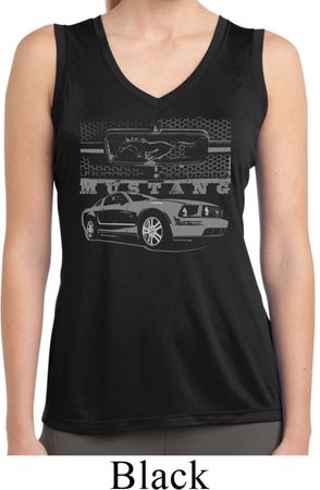 Ford Mustang with Grill Ladies Sleeveless Moisture Wicking Shirt