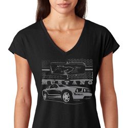 Ford Mustang with Grill Ladies Tri Blend V-Neck Shirt Ford Mustang with Grill Ladies Tri Blend V-Neck Shirt