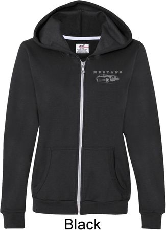 Ford Mustang with Grill Pocket Print Ladies Full Zip Hoodie