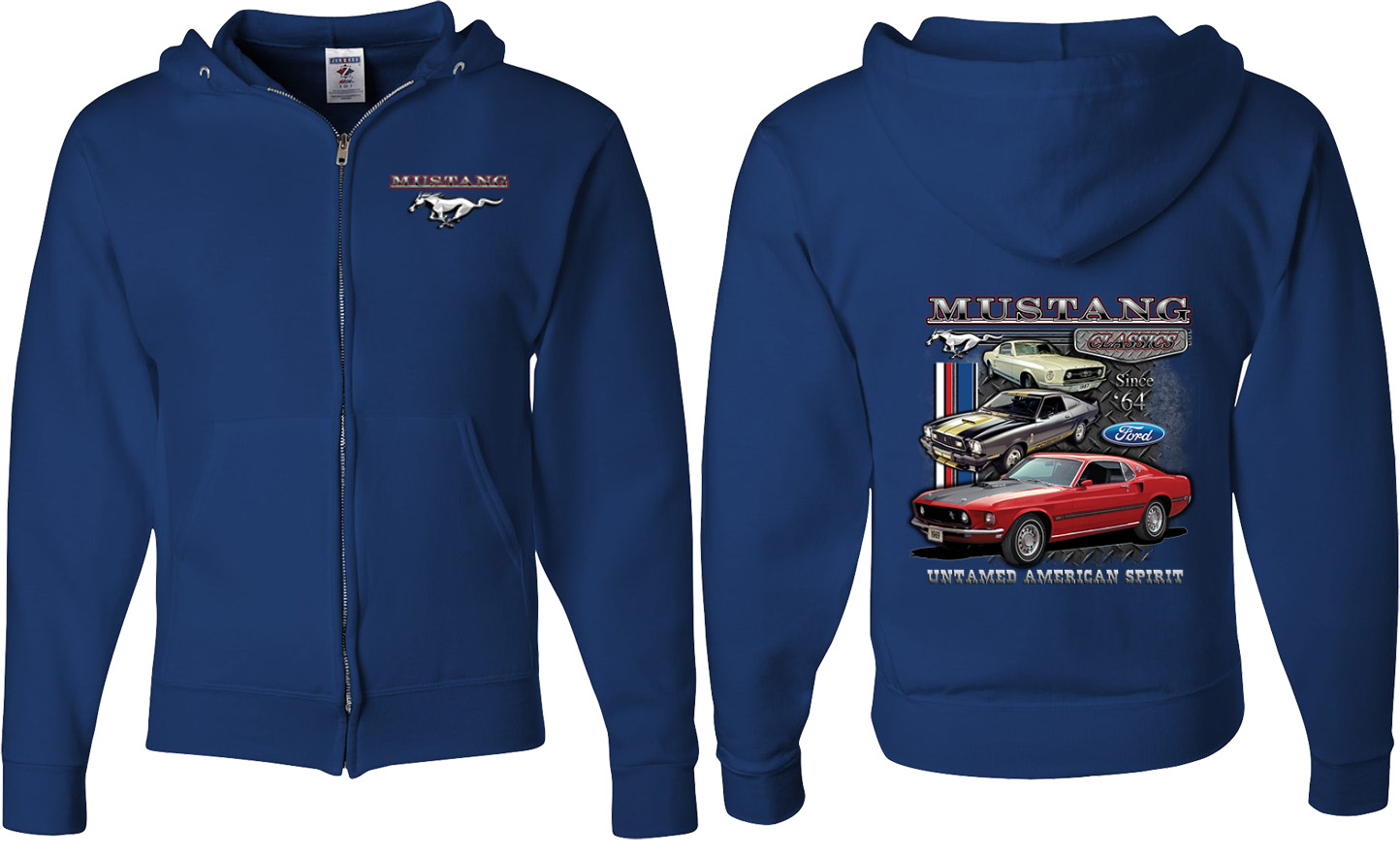 Ford Mustangs Untamed (Front & Back) Full Zip Hoodie Ford Mustangs Untamed Front & Back Shirts