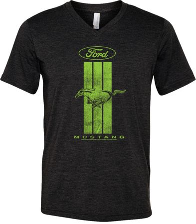 Ford Tee Green Mustang Stripe Tri Blend V-neck