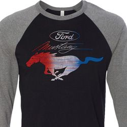 Ford Tee Mustang Red White and Blue Raglan Shirt Ford Tee Mustang Red White and Blue Raglan Shirt