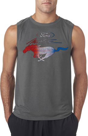 Ford Tee Mustang Red White and Blue Sleeveless Shirt