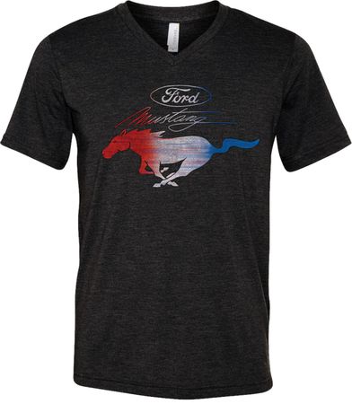 Ford Tee Mustang Red White and Blue Tri Blend V-neck