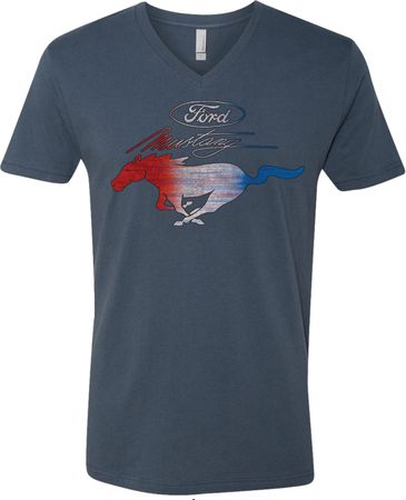 Ford Tee Mustang Red White and Blue V-neck