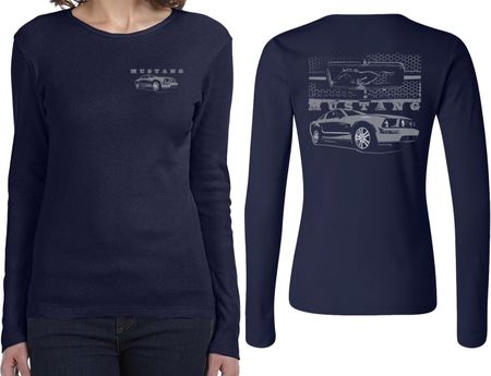 Ford Tee Mustang with Grill (Front & Back) Ladies Long Sleeve