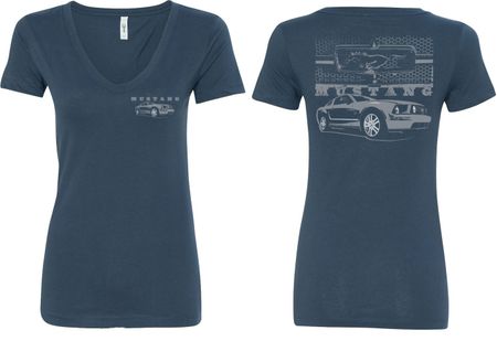 Ford Tee Mustang with Grill (Front & Back) Ladies V-neck