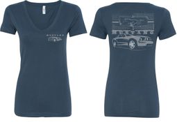 Ford Tee Mustang with Grill (Front & Back) Ladies V-neck