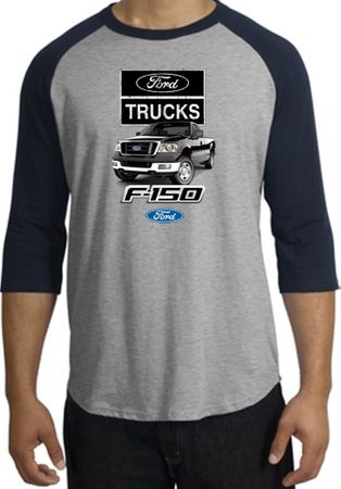 Ford Truck Raglan Shirt - F-150 Truck Adult Heather Grey/Navy T-Shirt