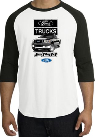Ford Truck Raglan Shirt - F-150 Truck Adult White/Black T-Shirt