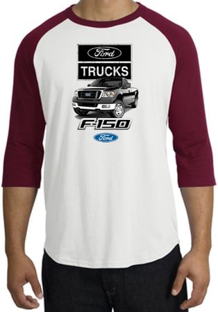 Ford Truck Raglan Shirt - F-150 Truck Adult White/Cardinal T-Shirt