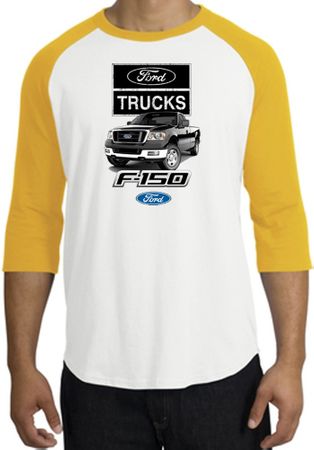 Ford Truck Raglan Shirt - F-150 Truck Adult White/Gold T-Shirt