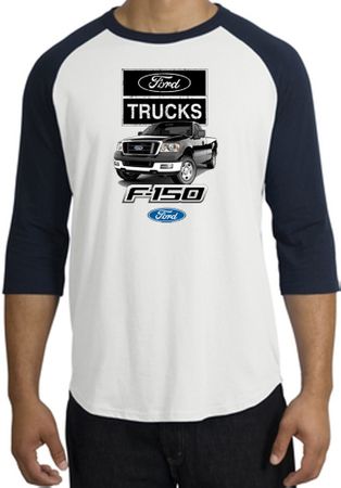 Ford Truck Raglan Shirt - F-150 Truck Adult White/Navy T-Shirt
