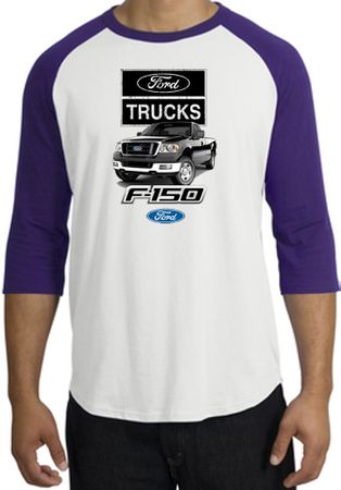 Ford Truck Raglan Shirt - F-150 Truck Adult White/Purple T-Shirt