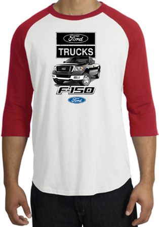 Ford Truck Raglan Shirt - F-150 Truck Adult White/Red T-Shirt