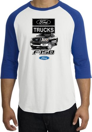 Ford Truck Raglan Shirt - F-150 Truck Adult White/Royal T-Shirt