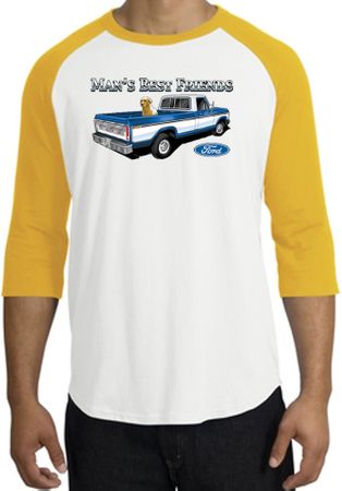 Ford Trucks Raglan Shirt - Man's Best Friend Adult White/Gold T-Shirt