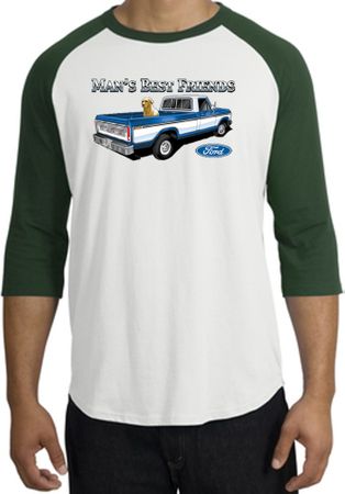 Ford Trucks Shirt Mans Best Friend Raglan Shirt White/Forest