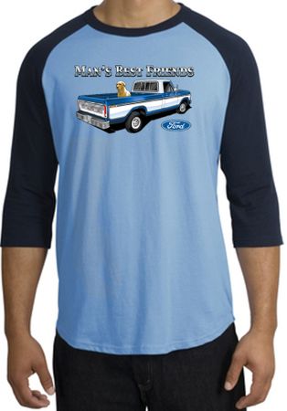 Ford Trucks Shirt Mans Best Friend Raglan Tee Carolina Blue/Navy