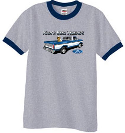 Ford Trucks Shirt Mans Best Friend Ringer Tee Heather Grey/Navy