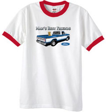Ford Trucks T-Shirt Mans Best Friend Ringer Tee White/Red
