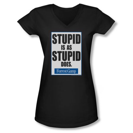 Forrest Gump Shirt Juniors V Neck Stupid Is As Stupid Does Black Tee T-Shirt