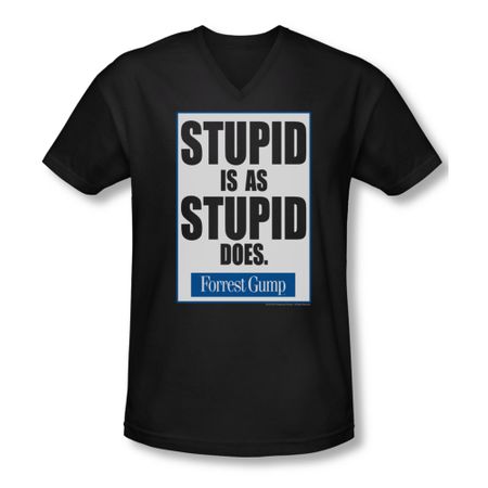 Forrest Gump Shirt Slim Fit V Neck Stupid Is As Stupid Does Black Tee T-Shirt