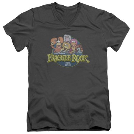 Fraggle Rock Slim Fit V-Neck Shirt Circle Logo Charcoal T-Shirt