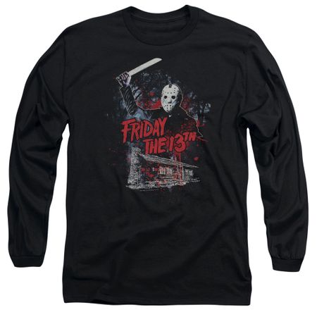 Friday the 13th Long Sleeve Shirt Jason Attacks Cabin Black Tee T-Shirt