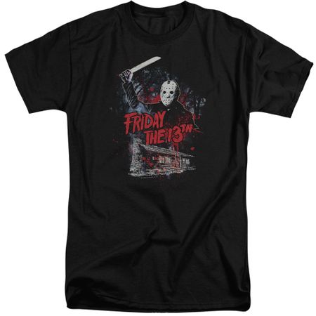 Friday the 13th Shirt Jason Attacks Cabin Tall Black T-Shirt