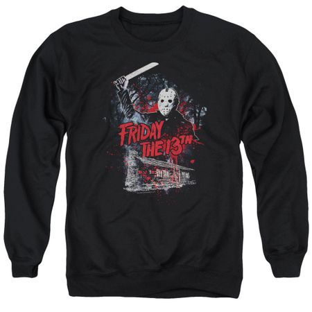 Friday the 13th Sweatshirt Jason Attacks Cabin Adult Black Sweat Shirt