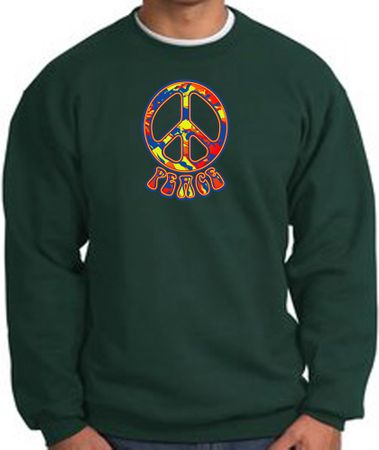 Funky 70s Peace World Peace Sign Symbol Adult Sweatshirt - Dark Green