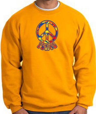 Funky 70s Peace World Peace Sign Symbol Adult Sweatshirt - Gold
