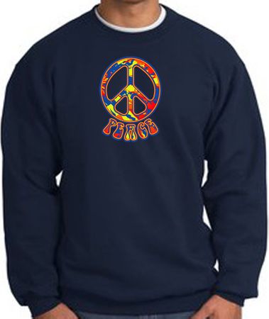 Funky 70s Peace World Peace Sign Symbol Adult Sweatshirt - Navy